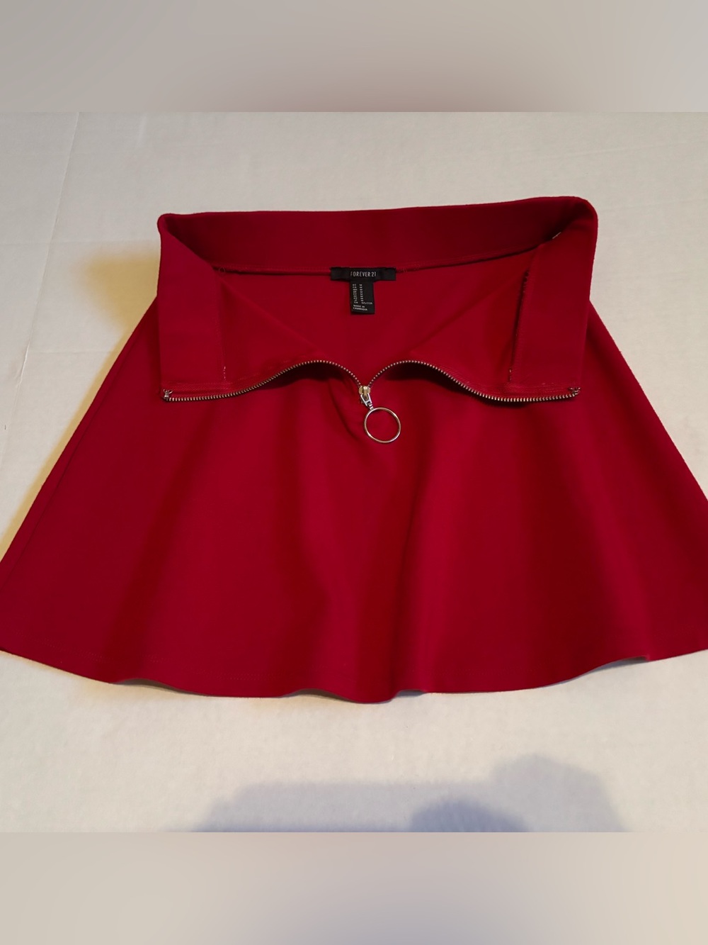 Forever 21 Red Skater Skirt with Ring-Zip Detail